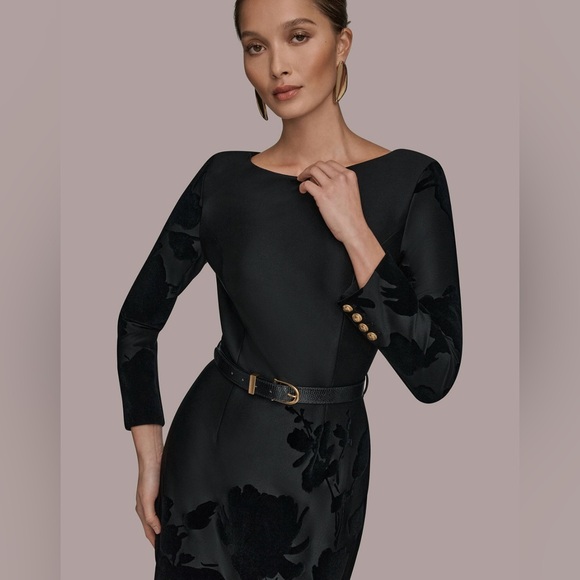 NWT Donna Karan New York Embossed Boat Neck Dress, size 10, Black - Picture 4 of 6